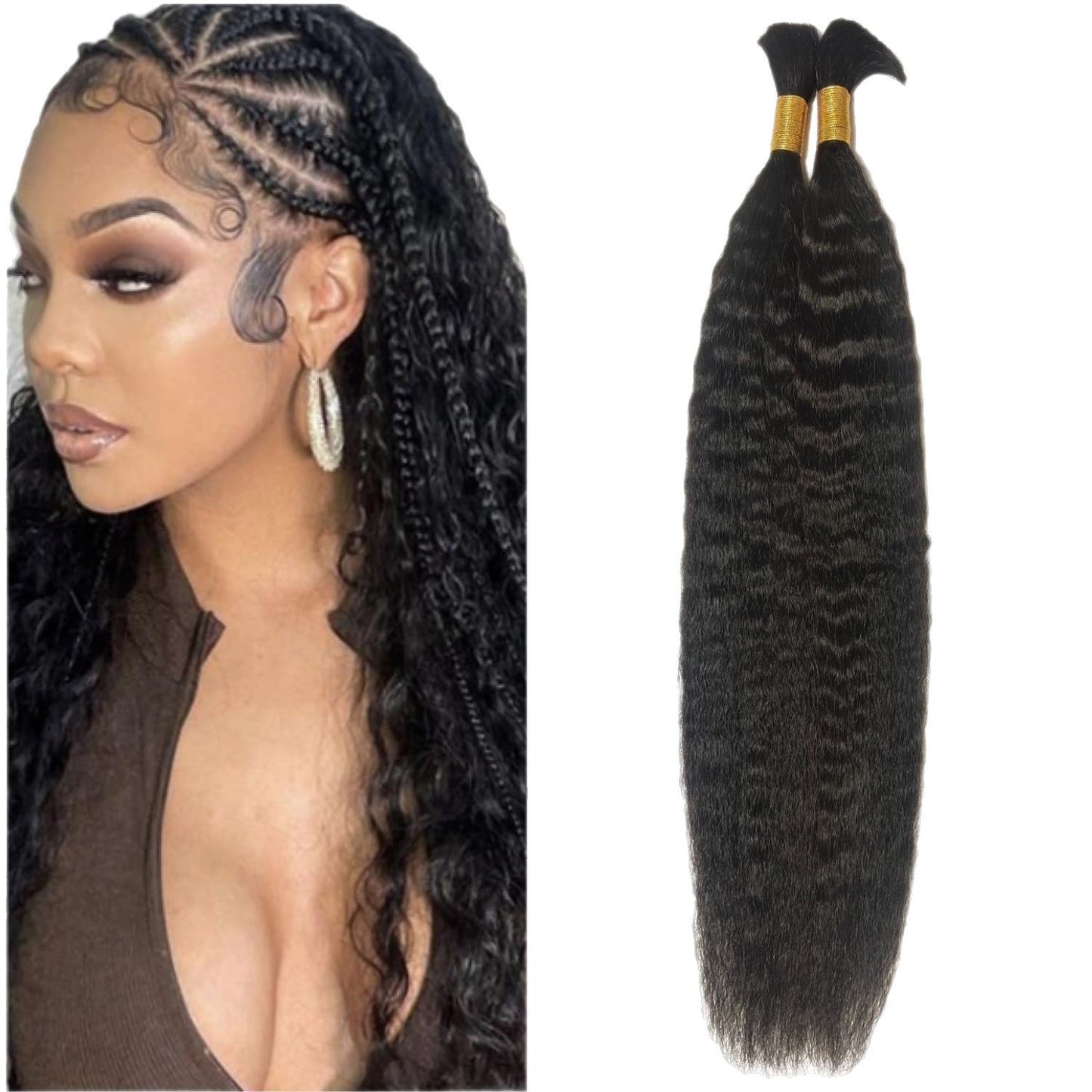 YYONG Human Braiding Hair for Boho Braids Human 100g Curly Boho Hair for Braiding Knotless Deep Wave Bulk Bohemian 2 Bundles/Pack Natural Color