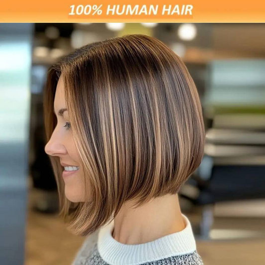 YYONG 8-16 Inch Highlight Bob Wig Human Hair 180 Density Highlight 13x4  Lace Front Wigs Omber P4/27 Human Hair Bob Wigs