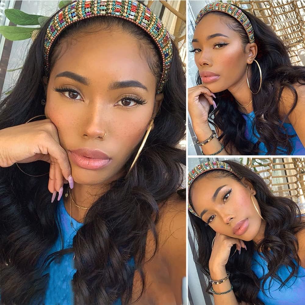 YYONG Body Wave Headband Wigs Remy Human Hair Wigs None-Lace
