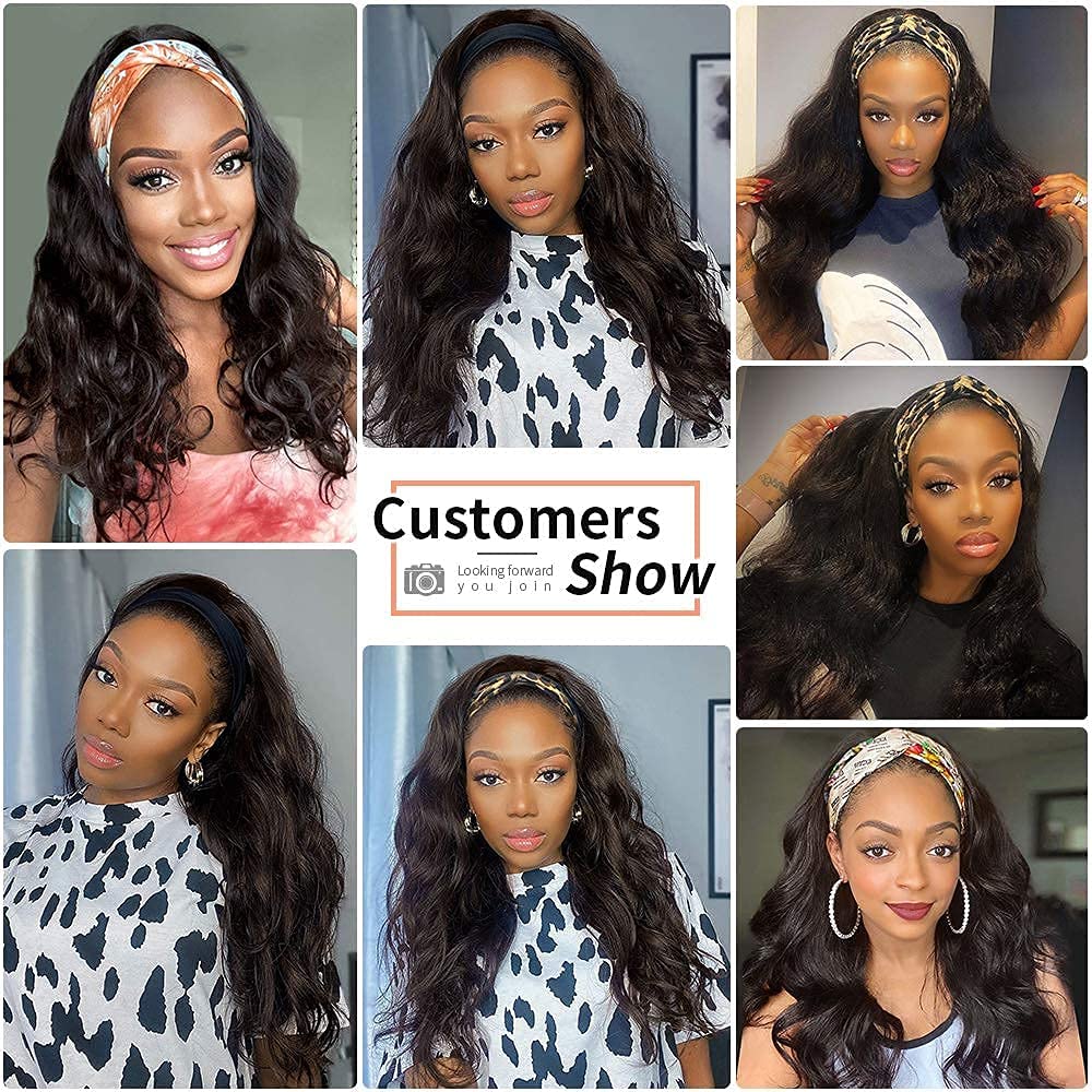 YYONG Body Wave Headband Wigs Remy Human Hair Wigs None-Lace