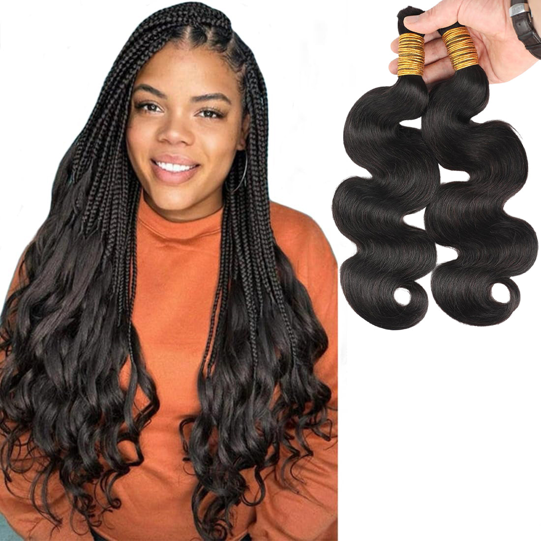 YYONG Human Braiding Hair for Boho Braids Human 100g Curly Boho Hair for Braiding Knotless Deep Wave Bulk Bohemian 2 Bundles/Pack Natural Color