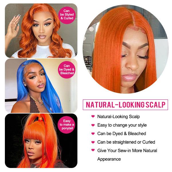 YYONG Orange Color Straight 13x4 Lace Front Wig Human Hair Wigs