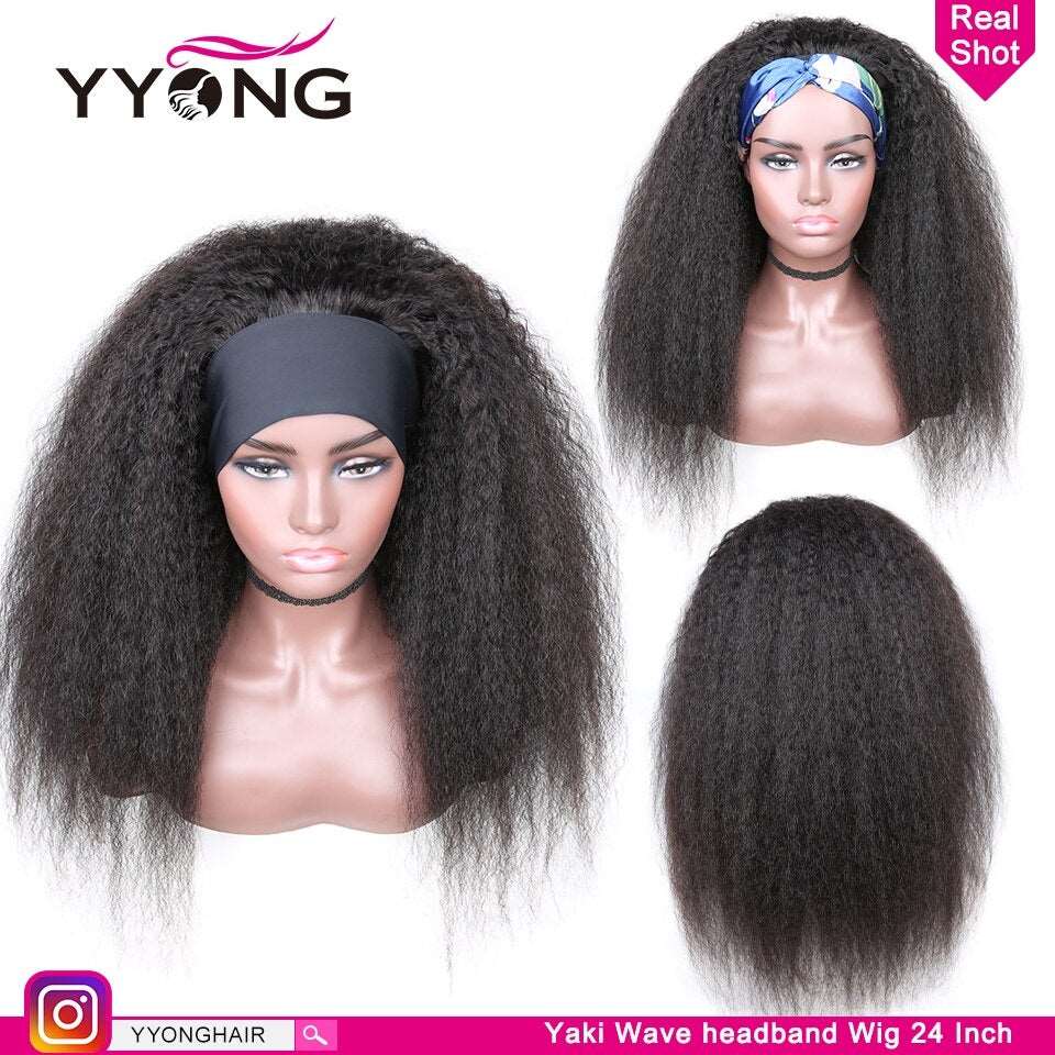 YYONG Kinky Straight Headband Wigs Human Hair Wigs None-Lace