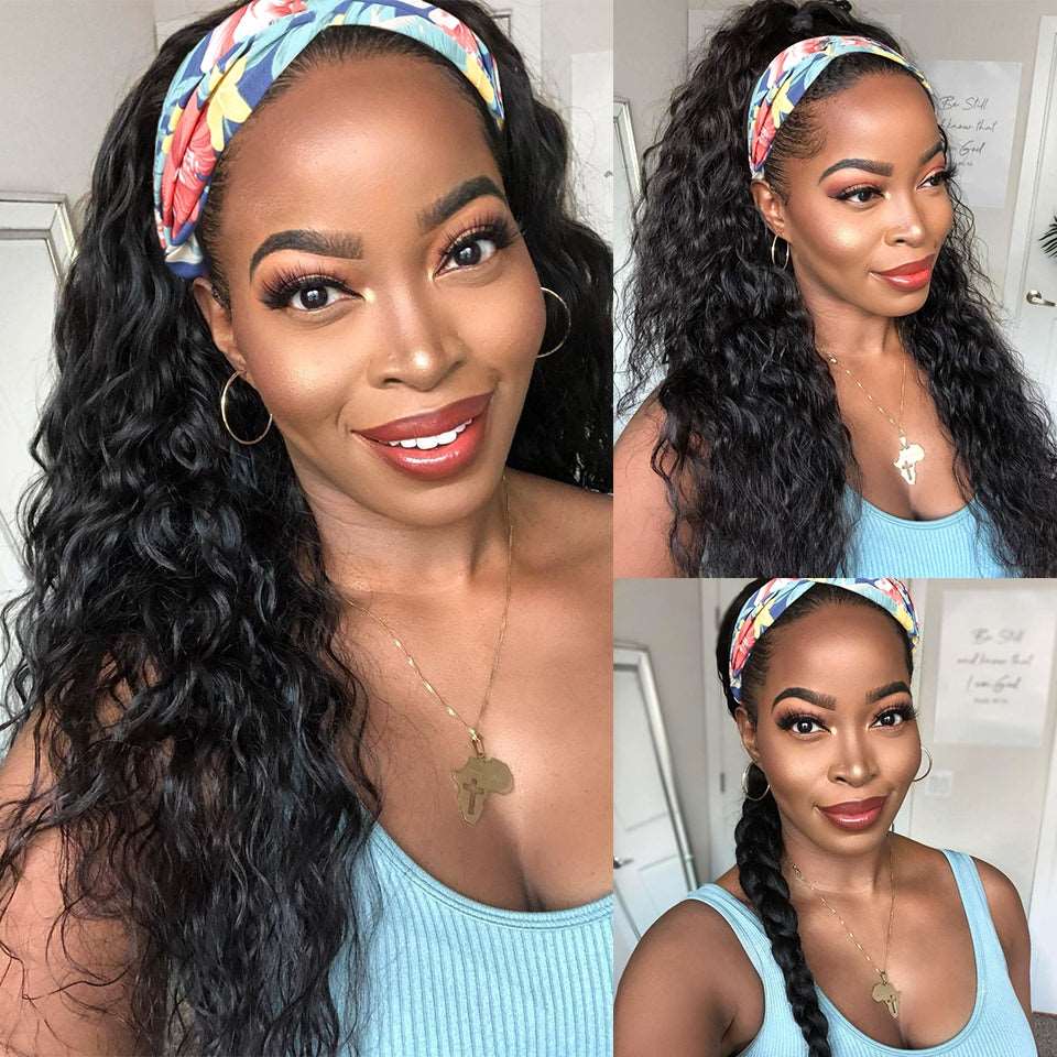 YYONG Water Wave Headband Wigs Remy Human Hair Wigs None-Lace