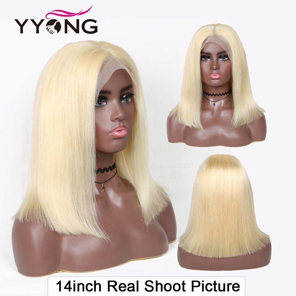 YYONG #613 Blonde Straight Short Bob Wigs Lace Bob Wigs 100% Human Hair