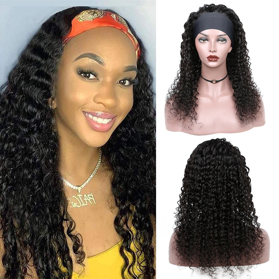 YYONG Deep Wave Headband Wigs Remy Human Hair Wigs None-Lace