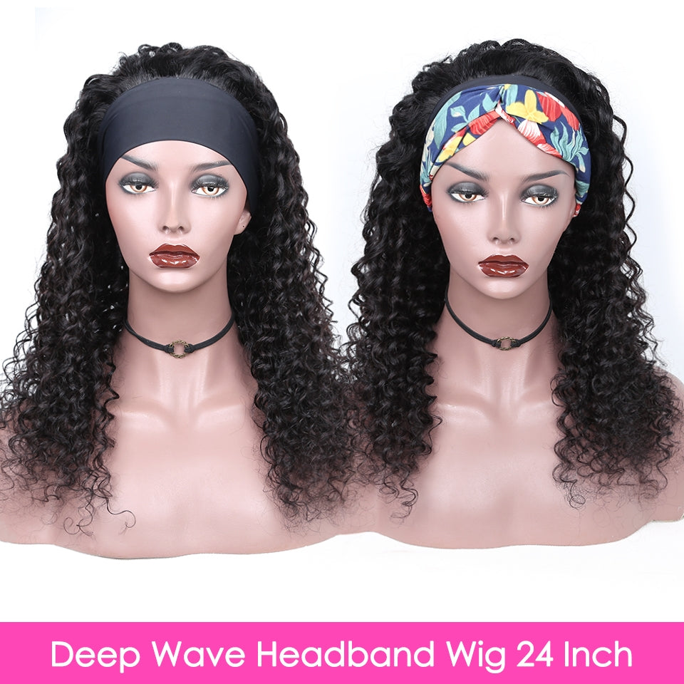 YYONG Deep Wave Headband Wigs Remy Human Hair Wigs None-Lace