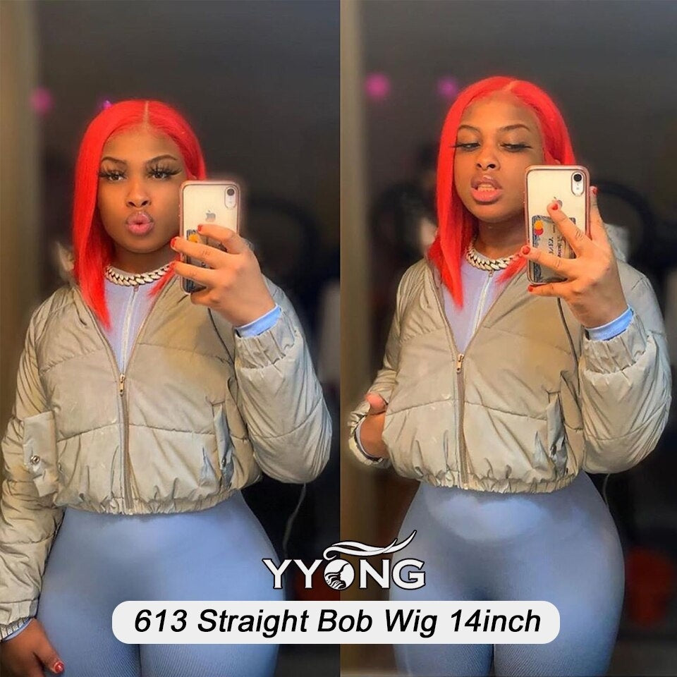YYONG #613 Blonde Straight Short Bob Wigs Lace Bob Wigs 100% Human Hair