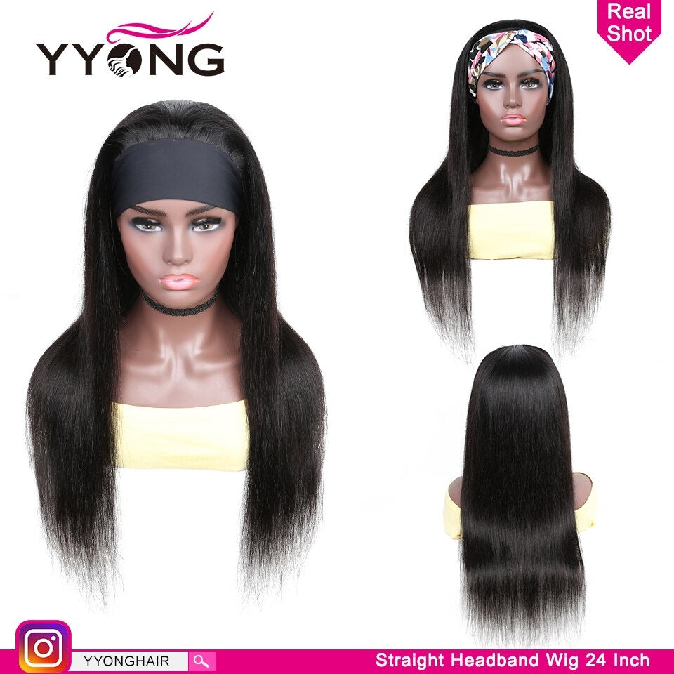 YYONG Straight Headband Wigs Remy Human Hair Wigs None-Lace