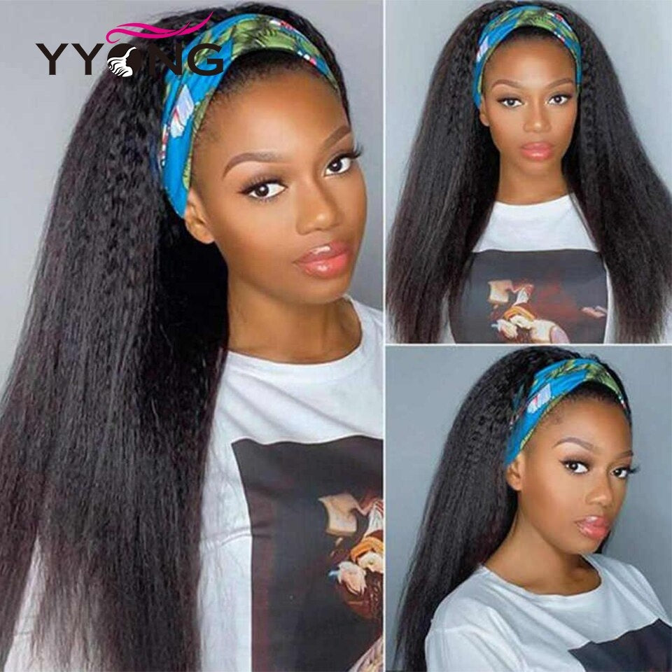 YYONG Kinky Straight Headband Wigs Human Hair Wigs None-Lace