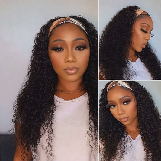YYONG Deep Wave Headband Wigs Remy Human Hair Wigs None-Lace
