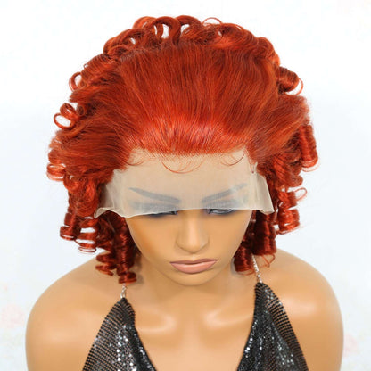 YYONG Ginger Orange Color Loose Curly Short Bob Wigs 13x4 Lace Front Wig Human Hair