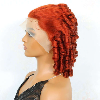 YYONG Ginger Orange Color Loose Curly Short Bob Wigs 13x4 Lace Front Wig Human Hair