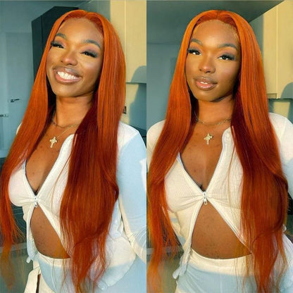 YYONG Orange Color Straight 13x4 Lace Front Wig Human Hair Wigs