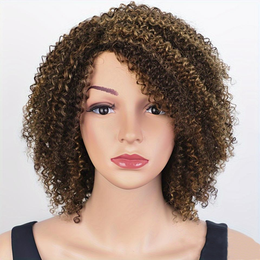 YYONG Afro Kinky Curly Wig For Women 100% Human Hair Machine Made wig 4/27 8-16inch