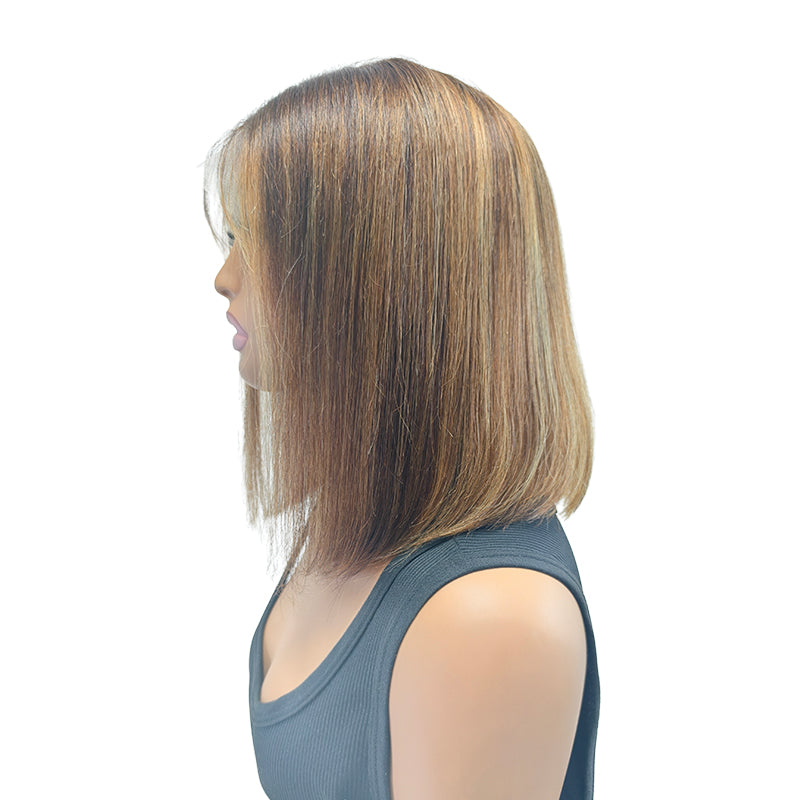 YYONG 8-16 Inch Highlight Bob Wig Human Hair 180 Density Highlight 13x4  Lace Front Wigs Omber P4/27 Human Hair Bob Wigs