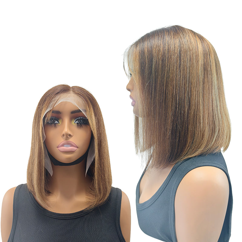 YYONG 8-16 Inch Highlight Bob Wig Human Hair 180 Density Highlight 13x4  Lace Front Wigs Omber P4/27 Human Hair Bob Wigs