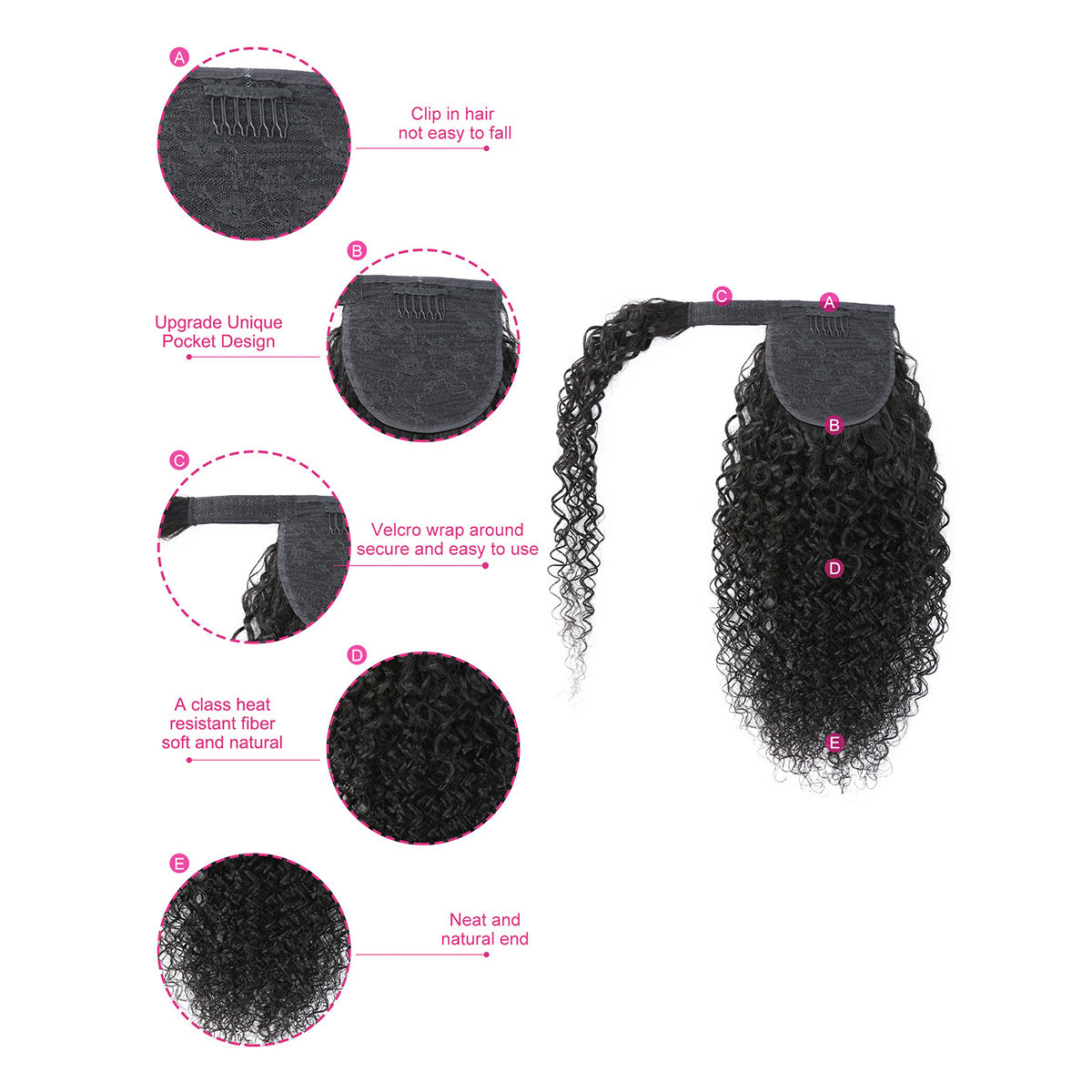 YYONG Curly Human Hair Ponytail Extensions