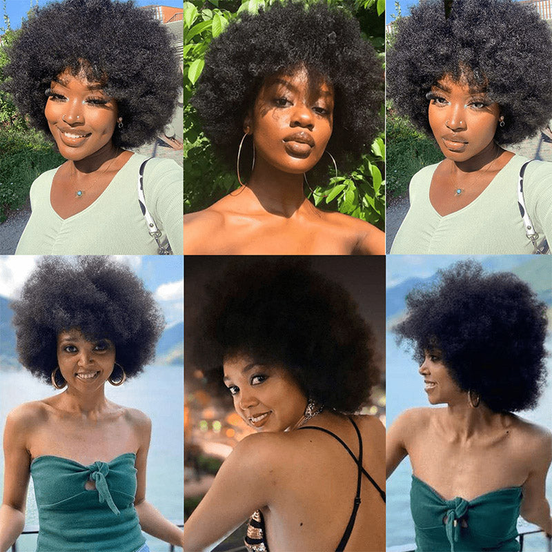 YYONG Short Afro Curly Human Hair Wigs For Women None Lace Wig