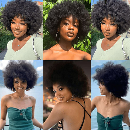 YYONG Short Afro Curly Human Hair Wigs For Women None Lace Wig