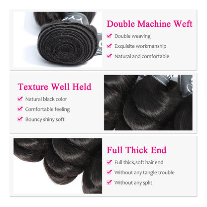 YYONG 3Pcs Loose Wave Virgin Human Hair Bundles