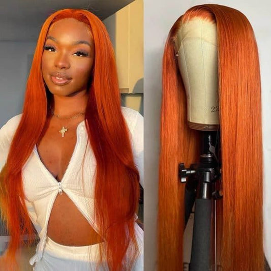 YYONG Orange Color Straight 13x4 Lace Front Wig Human Hair Wigs