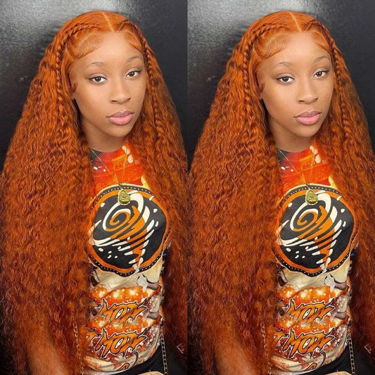 YYONG Orange Color Curly 13x4 Lace Front Wig Human Hair Wigs