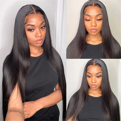 YYONG Straight Hair 4x4 T Part Lace Front Wigs Human Hair Wig #1B Natrual Black