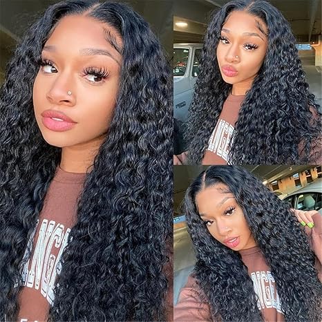 YYONG Curly Hair 4x4 T Part Lace Front Wigs Human Hair Wig #1B Natrual Black