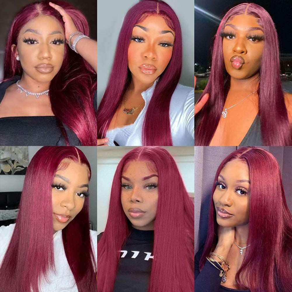 YYONG 99J Color Straight 13x4 Lace Front Wig Human Hair Wigs