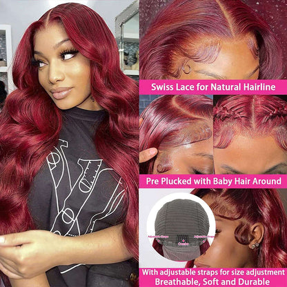 YYONG 99J Color Body Wave 13x4 Lace Front Wig Human Hair Wigs