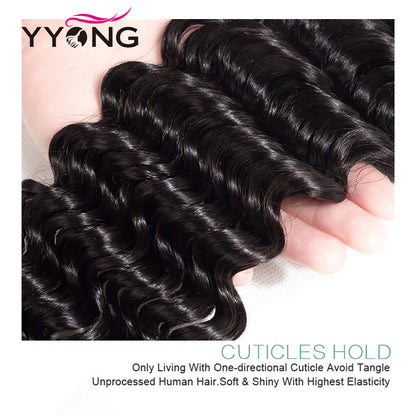 YYONG Deep Wave 3 Bundles With 5x5 Closure 100% Human Hair