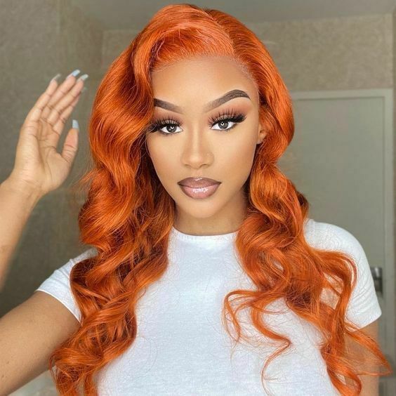 YYONG Orange Color Body Wave 13x4 Lace Front Wig Human Hair Wigs