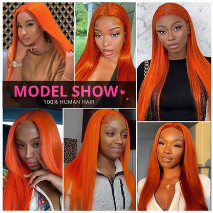 YYONG Orange Color Straight 13x4 Lace Front Wig Human Hair Wigs
