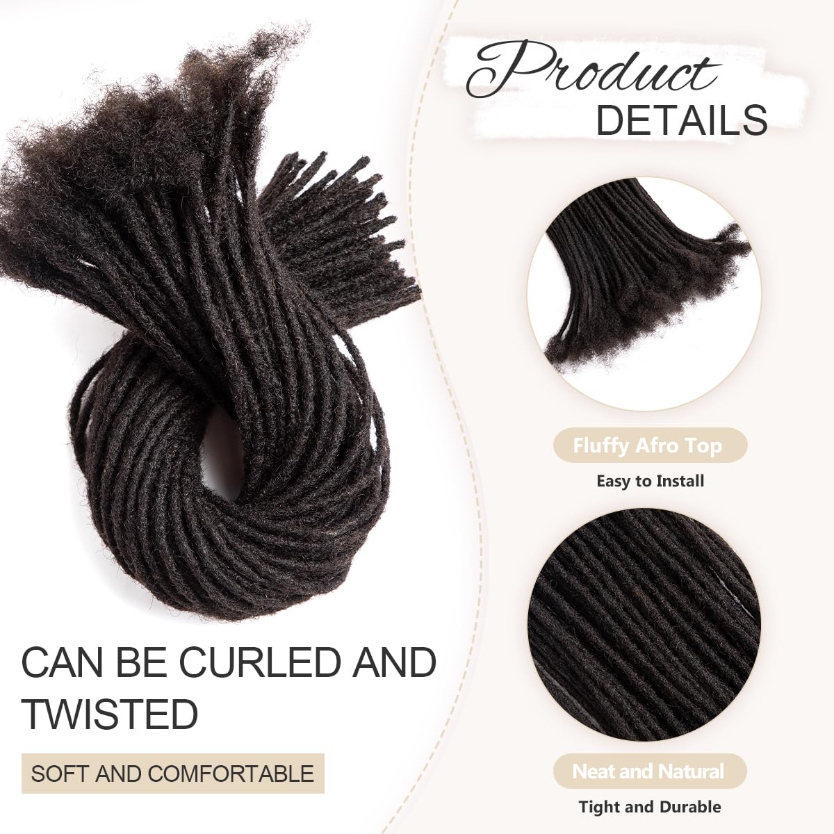 YYONG 0.2cm Thickness 10 Strands Human Hair Dreadlock Extensions for Man/Women Permanent Loc Extensions Bundles Can Be Dyed Bleached Curled and Twisted