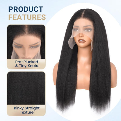 YYONG Kinky Straight 13x6x1 T-part Lace Front Wigs Human Hair Wigs #1B 12-34 Inch
