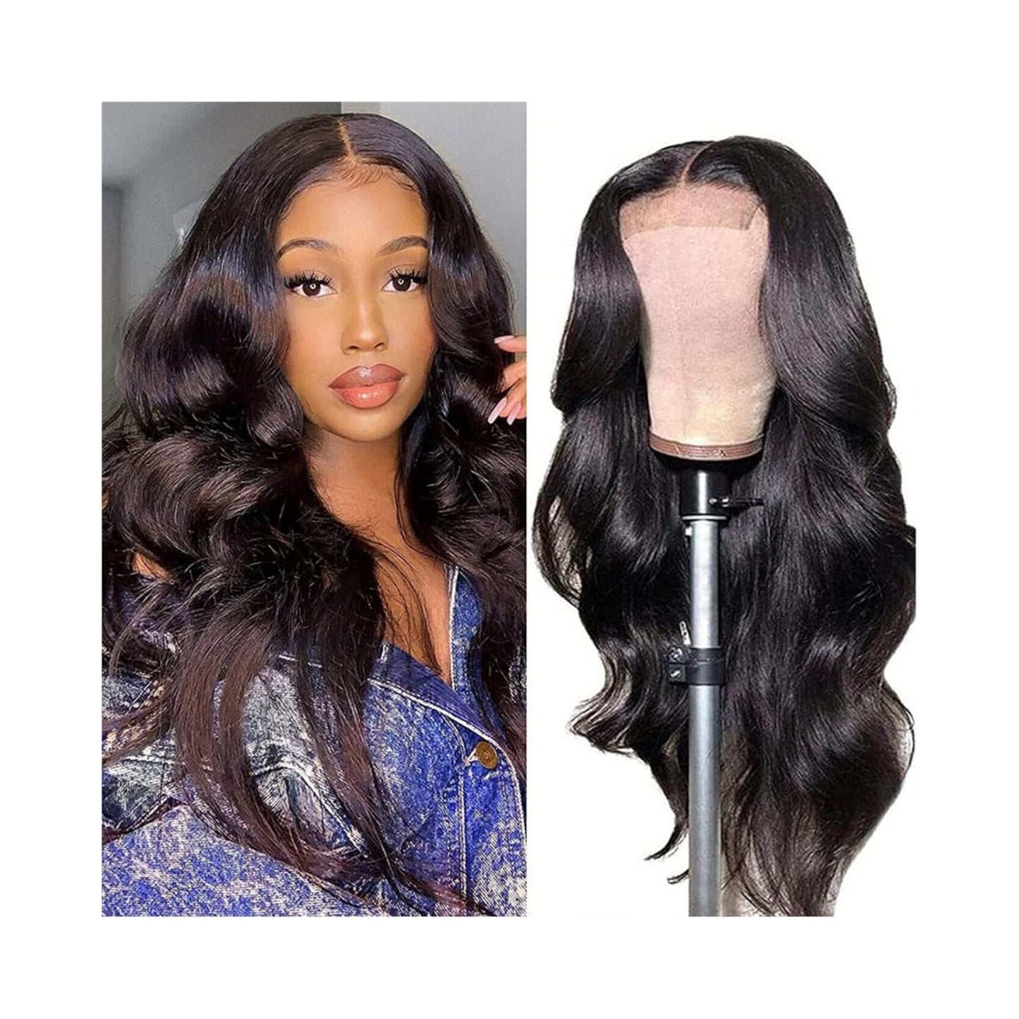 YYONG Body Wave Hair 4x4 T Part Lace Front Wigs Human Hair Wig #1B Natrual Black