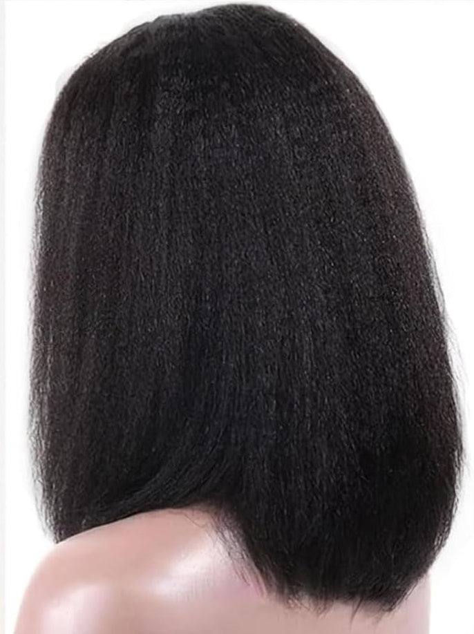 YYONG T Part 4x4 Lace Front Wigs Kinky Straight Bob Pre Cut Human Hair Wigs for Women #1B