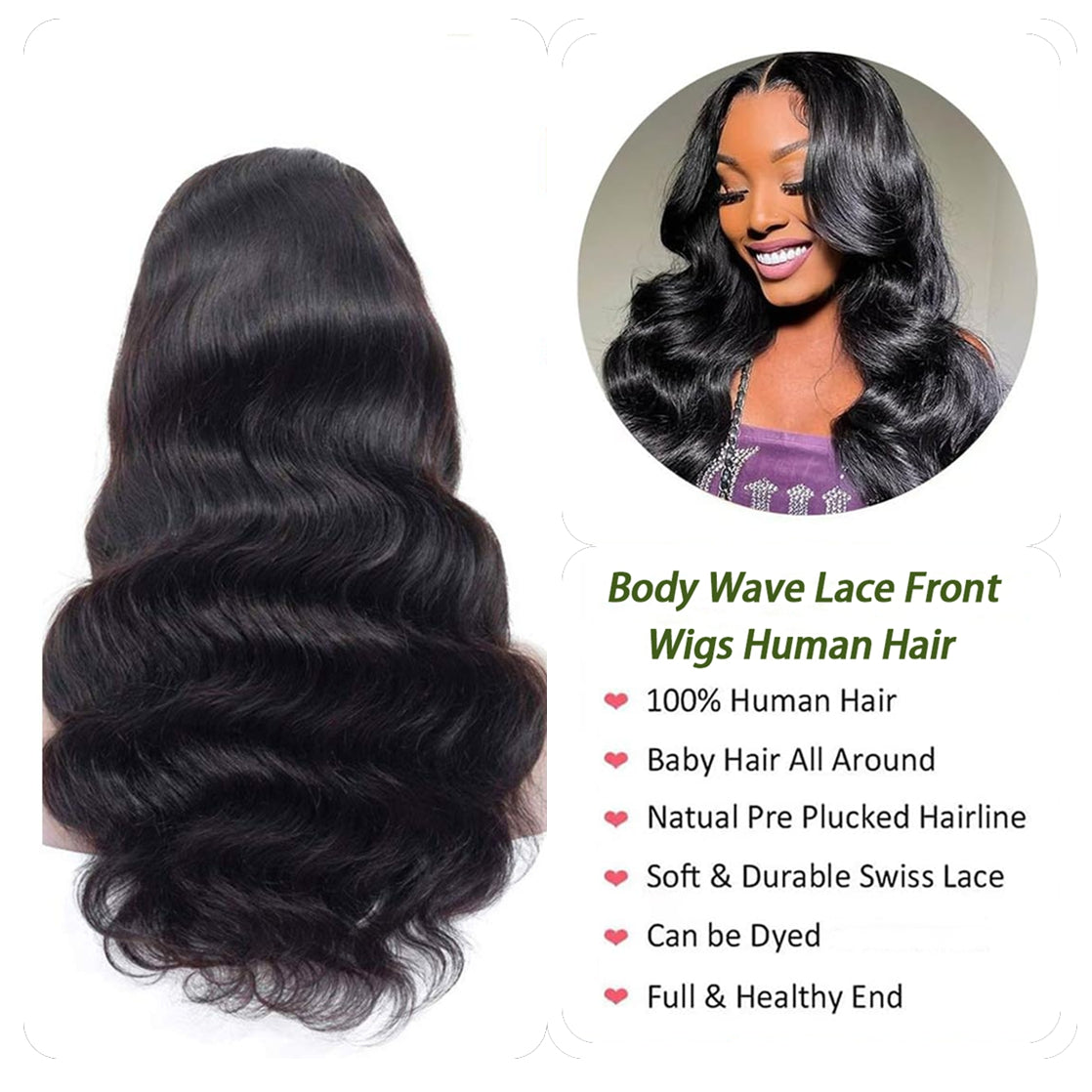 YYONG Body Wave Hair 4x4 T Part Lace Front Wigs Human Hair Wig #1B Natrual Black