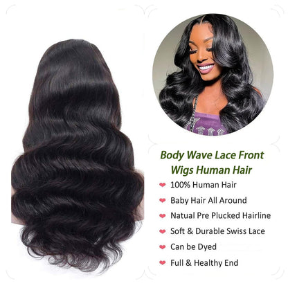 YYONG Body Wave Hair 4x4 T Part Lace Front Wigs Human Hair Wig #1B Natrual Black