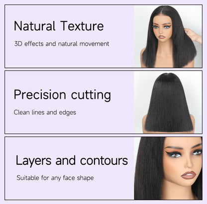 YYONG T Part 4x4 Lace Front Wigs Kinky Straight Bob Pre Cut Human Hair Wigs for Women #1B