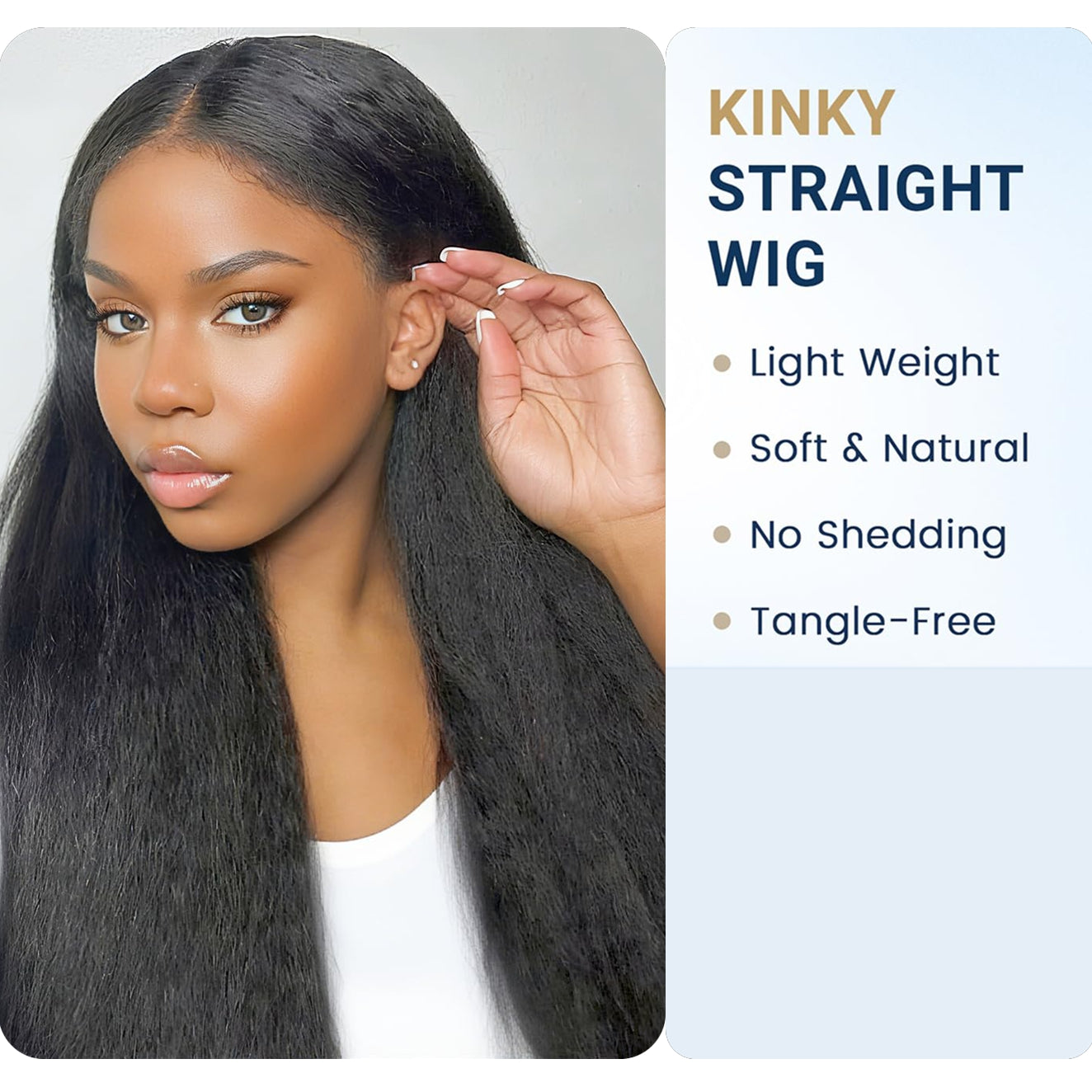 YYONG Kinky Straight 13x6x1 T-part Lace Front Wigs Human Hair Wigs #1B 12-34 Inch