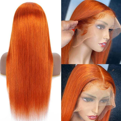 YYONG Orange Color Straight 13x4 Lace Front Wig Human Hair Wigs