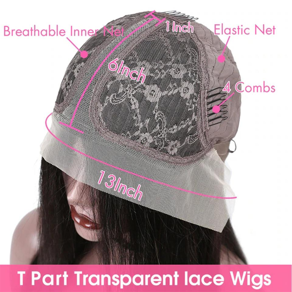 YYONG Kinky Straight 13x6x1 T-part Lace Front Wigs Human Hair Wigs #1B 12-34 Inch