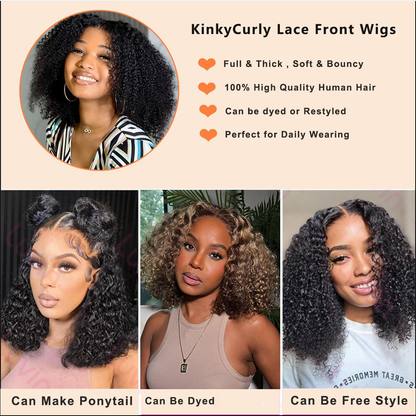 YYONG Afro Kinky Curly Hair 4x4 T Part Lace Front Wigs Human Hair Wig #1B Natrual Black