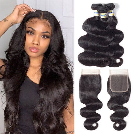 YYONG Body Wave 3 Bundles With Closure 100% Human Hair