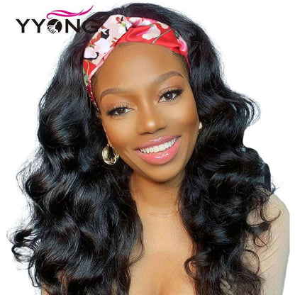 YYONG Body Wave Headband Wigs Remy Human Hair Wigs None-Lace