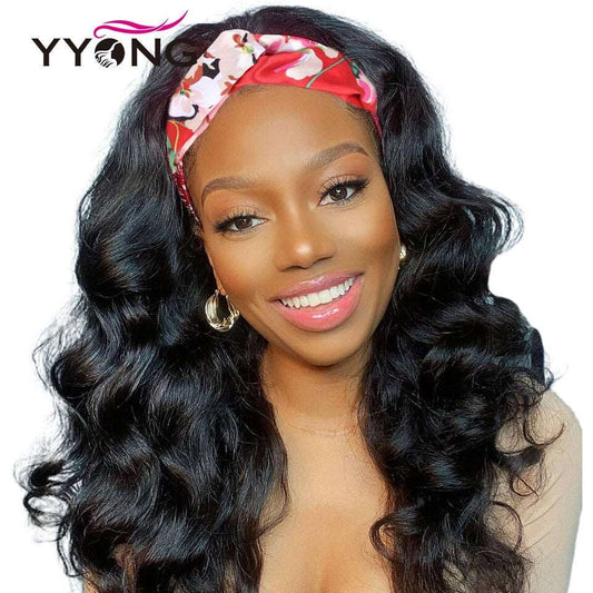YYONG Body Wave Headband Wigs Remy Human Hair Wigs None-Lace