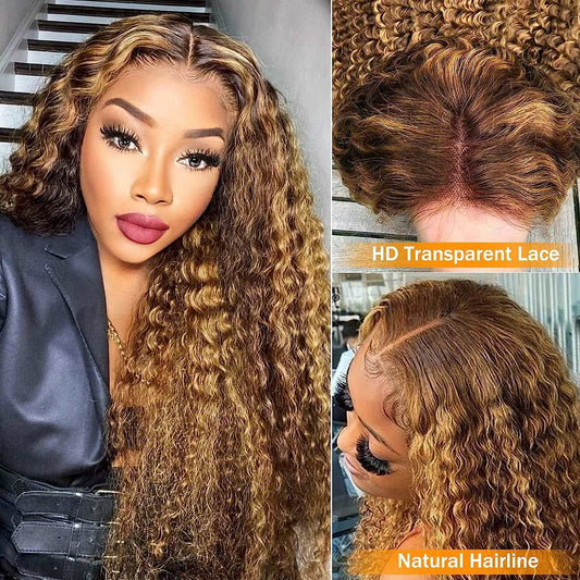 YYONG P4/27 Color Deep Curly 13x4 Lace Front Wig Human Hair Wigs