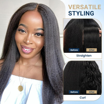 YYONG Kinky Straight 13x6x1 T-part Lace Front Wigs Human Hair Wigs #1B 12-34 Inch